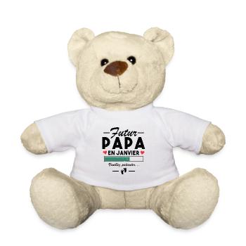 Futur Papa En Janvier Bébé Homme Cadeau - Nounours - blanc - Devant