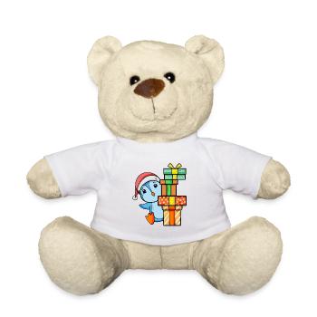 Pinguin mit Weihnachtsmütze und Weihnachtsgeschenk - Teddy - Weiß - Vorne