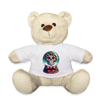 Yuletide Globe Totenkopf T-Shirt Weihnachtsstimmung und - Teddy - Weiß - Vorne
