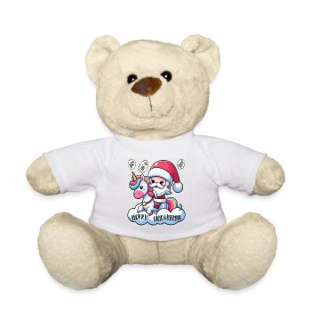 Père Noël chevauchant une licorne, ho ho ho, joyeuses licornes - Nounours - blanc - Devant