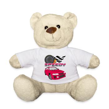 Voiture rouge rétro rapide - Nounours - blanc - Devant