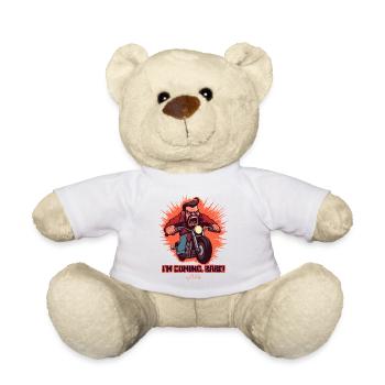 J'arrive, bébé ! Un motard de moto de dessin animé - Nounours - blanc - Devant