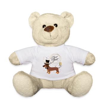 Neujahrsdackel, Dackel, Happy New Year, Silvester - Teddy - Weiß - Vorne