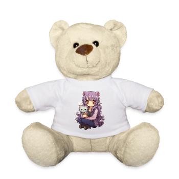 Kawaii Girl Anime Manga Fille et chat - Nounours - blanc - Devant
