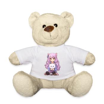 Kawaii Girl Anime Manga Fille et chat - Nounours - blanc - Devant