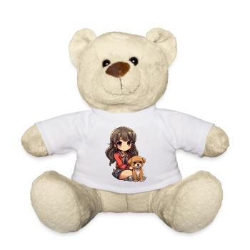 Kawaii Girl Anime Manga Fille et Chien - Nounours - blanc - Devant
