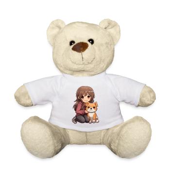 Kawaii Girl Anime Manga Fille et Chien - Nounours - blanc - Devant