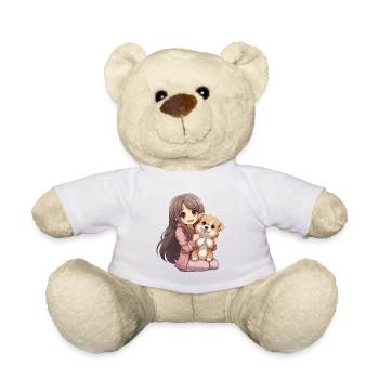 Kawaii Girl Anime Manga Fille et Chien - Nounours - blanc - Devant