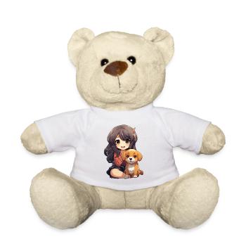 Kawaii Girl Anime Manga Fille et Chien - Nounours - blanc - Devant
