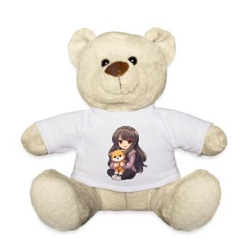 Kawaii Girl Anime Manga Fille et Chien - Nounours - blanc - Devant