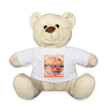 Let’s Ski Vintage Ski Lift Setting Sun Backdrop - Teddy Bear - white - Front