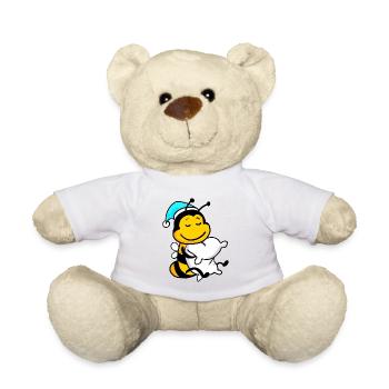 Bee with pillow and sleepy cap - Teddy Bear - white - Front