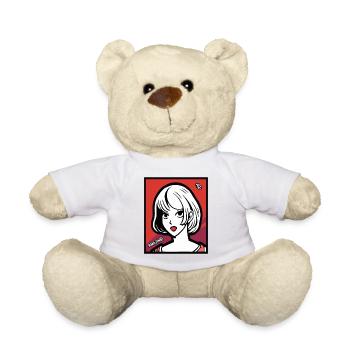 Cartoon Anime Girl, Mouth Open, Astonishment - Teddy Bear - white - Front