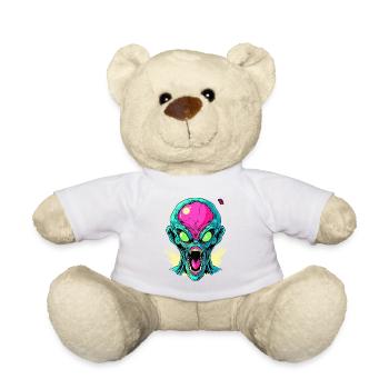 Pink Green Angry Cool Alien - Teddy Bear - white - Front