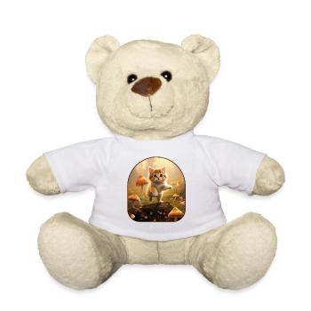 Chaton chasseur de papillons gambadant dans un champignon - Nounours - blanc - Devant