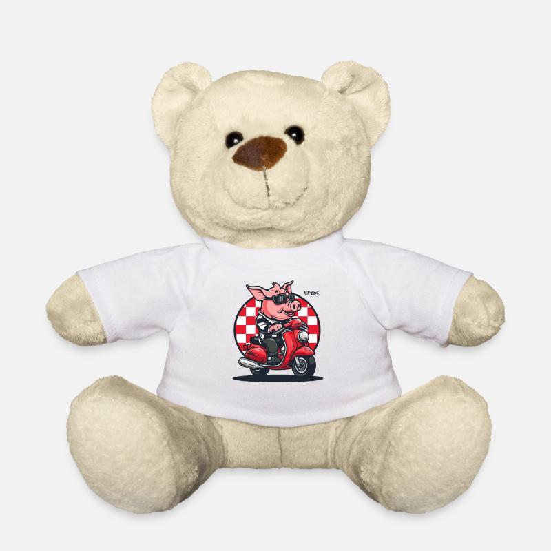 Sur mon scooter sur la route : Le cochon cyclomoteur - Nounours - blanc