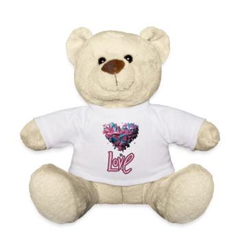 Rosa und blaues geometrisches Herz - Teddy - Weiß - Vorne