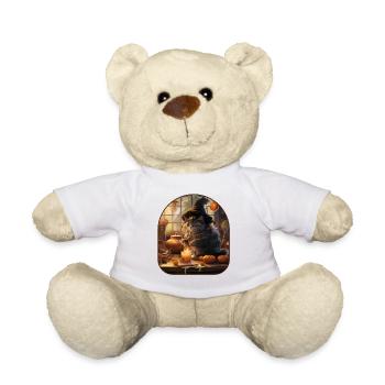 Magical Recipe Witchy Cat Brewing a Mushroom - Teddy Bear - white - Front
