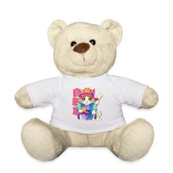 Cycling anime cat Neko - Teddy Bear - white - Front