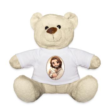 Jesus Snuggling Anime Character T Shirt, - Teddy Bear - white - Front