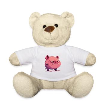 Small, angry, funny cartoon pig - Teddy Bear - white - Front