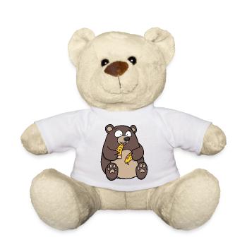 Fat Bear Eating Pizza Funny Comic Style hand drawn - Teddy Bear - white - Front