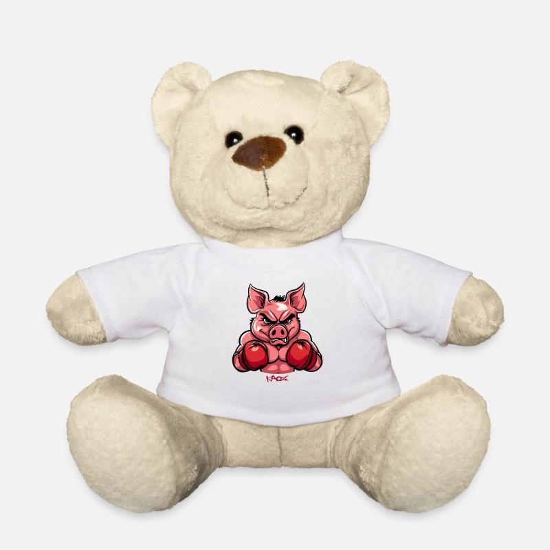 Boxhandschuhe Boxer: Boxendes Cartoon Schwein - Teddy - Weiß