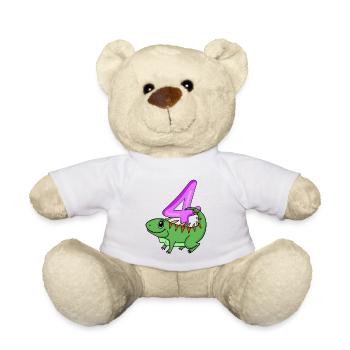 4. Geburtstag Motiv Iguana - vier Jahre alt - Teddy - Weiß - Vorne