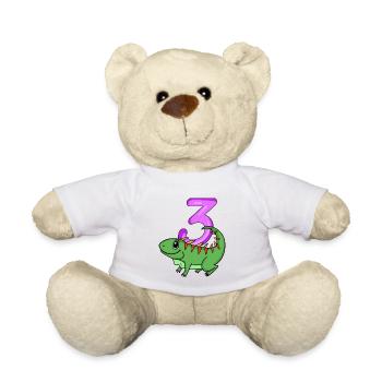3. Geburtstag Motiv Iguana - drei Jahre alt - Teddy - Weiß - Vorne