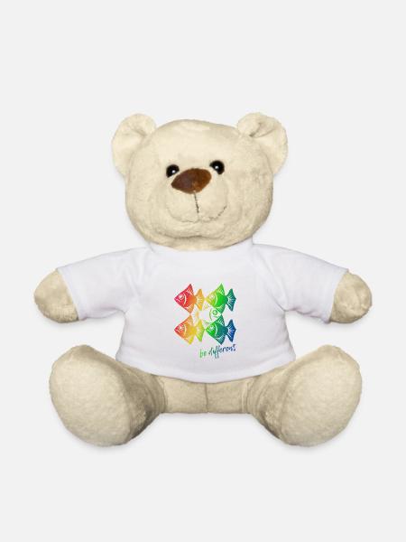 Be different - Fische - gegen den Strom schwimmen - Teddy - Weiß