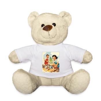 50s kids preparing food while camping - Teddy Bear - white - Front