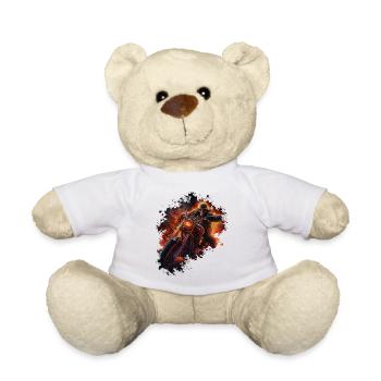 Flaming skull on motorcycle biker - Teddy Bear - white - Front