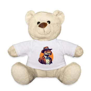 Dinosaur Raptor in suit and tie with hat - Teddy Bear - white - Front