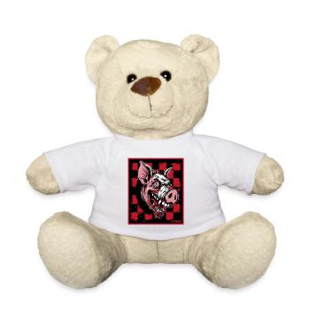 Schachbrett-Muster, brutal lustiges Zombie Schwein - Teddy - Weiß - Vorne