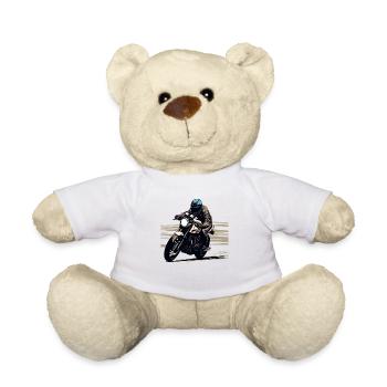 Motorcycle rider in café racer style and motorcycles - Teddy Bear - white - Front