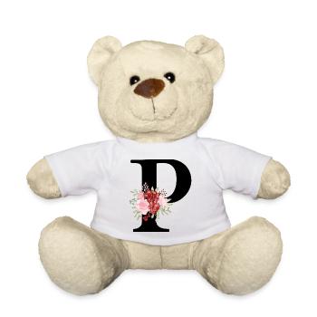 Red Floral Letter P - Teddy Bear - white - Front