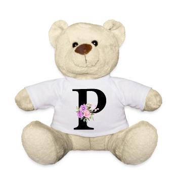 Purple floral letter p - Teddy Bear - white - Front