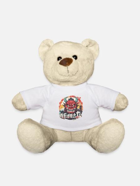 City, Temple and Silly Japanese Oni Mask - Teddy Bear - white