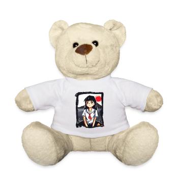 Anime Manga Écolière Japonais Soleil Rouge - Nounours - blanc - Devant