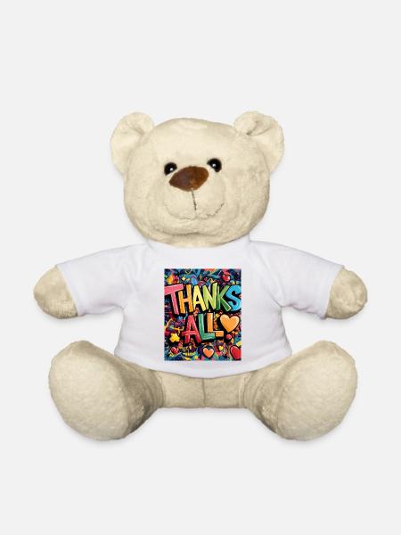 Cheerful graffiti-style thank you illustration - Teddy Bear - white