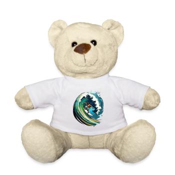 Surfer on a big wave in a 2D illustration - Teddy Bear - white - Front