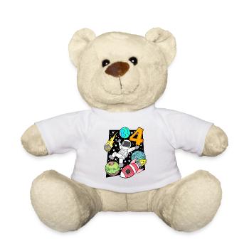 4 Birthday Boy Astronaut Rocket Space - Teddy Bear - white - Front