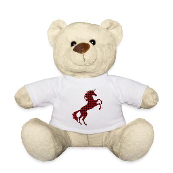 T-shirt à carreaux rouge Licorne Graphique Licorne Magique - Nounours - blanc - Devant