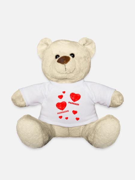 J'aime Parrain + Marraine Gros Cœurs Rouges - Nounours - blanc