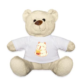 Cat Drinking Bubble Tea Boba and Cats Anime - Teddy Bear - white - Front