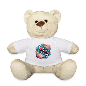Vintage 80s Retro Japanese Asian Koi Carp - Teddy Bear - white - Front