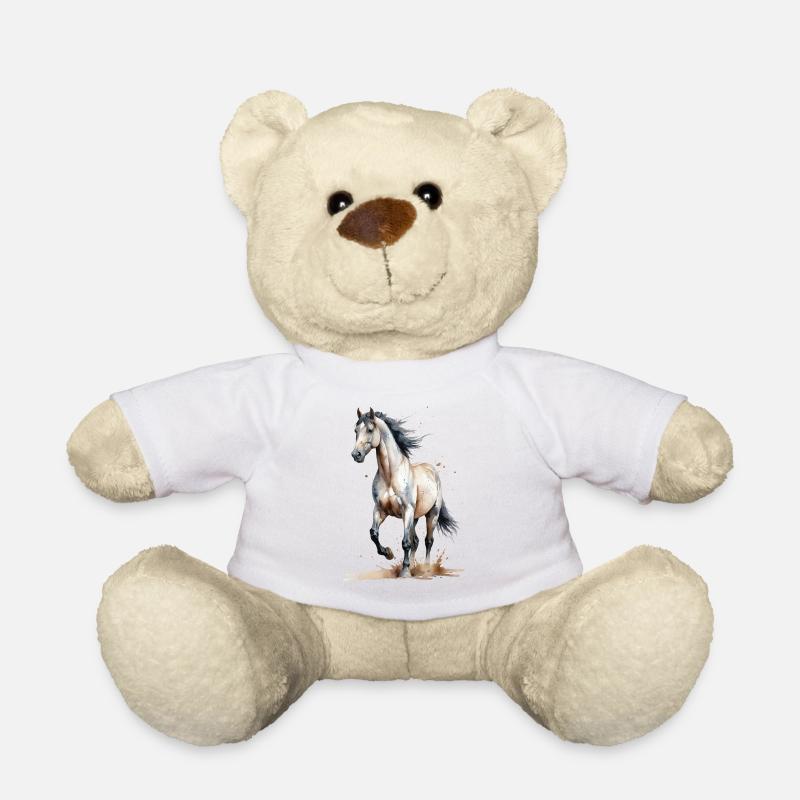 Aquarell Pferd fängt den Wind ein - Teddy - Weiß