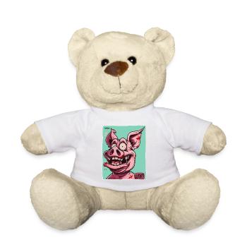 Verrücktes lustiges WTF Cartoon Schwein - Teddy - Weiß - Vorne
