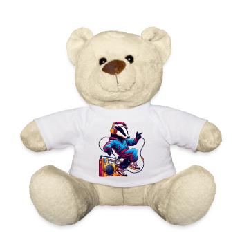 Cheerful Badger with Headphones Dancing - Teddy Bear - white - Front