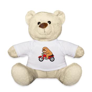 Sloth Riding Motorcycle T-Shirt Funny Animal Pun - Teddy Bear - white - Front